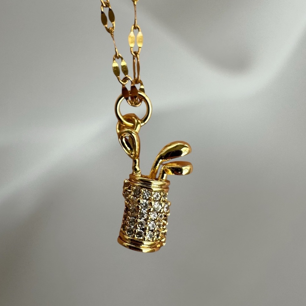 Gold Plated Golf Clubs Charm Pendant Necklace